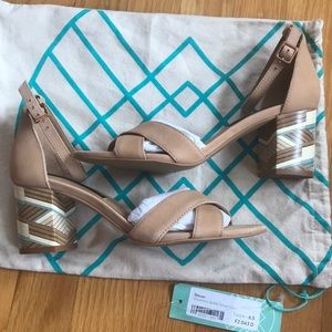 NWT Steven nude ankle strap block heel shoes